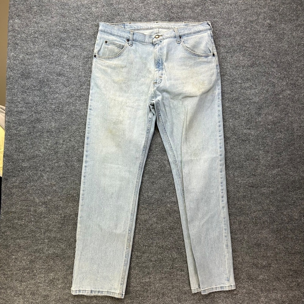 Wrangler Jeans Men's Blue Denim Stretch Pockets Straight‎ Leg Zip Fly - 36X32